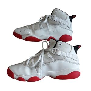NIKE JORDAN 6 RINGS WHITE-UNIVERSITY RED-BLACK SZ 3Y